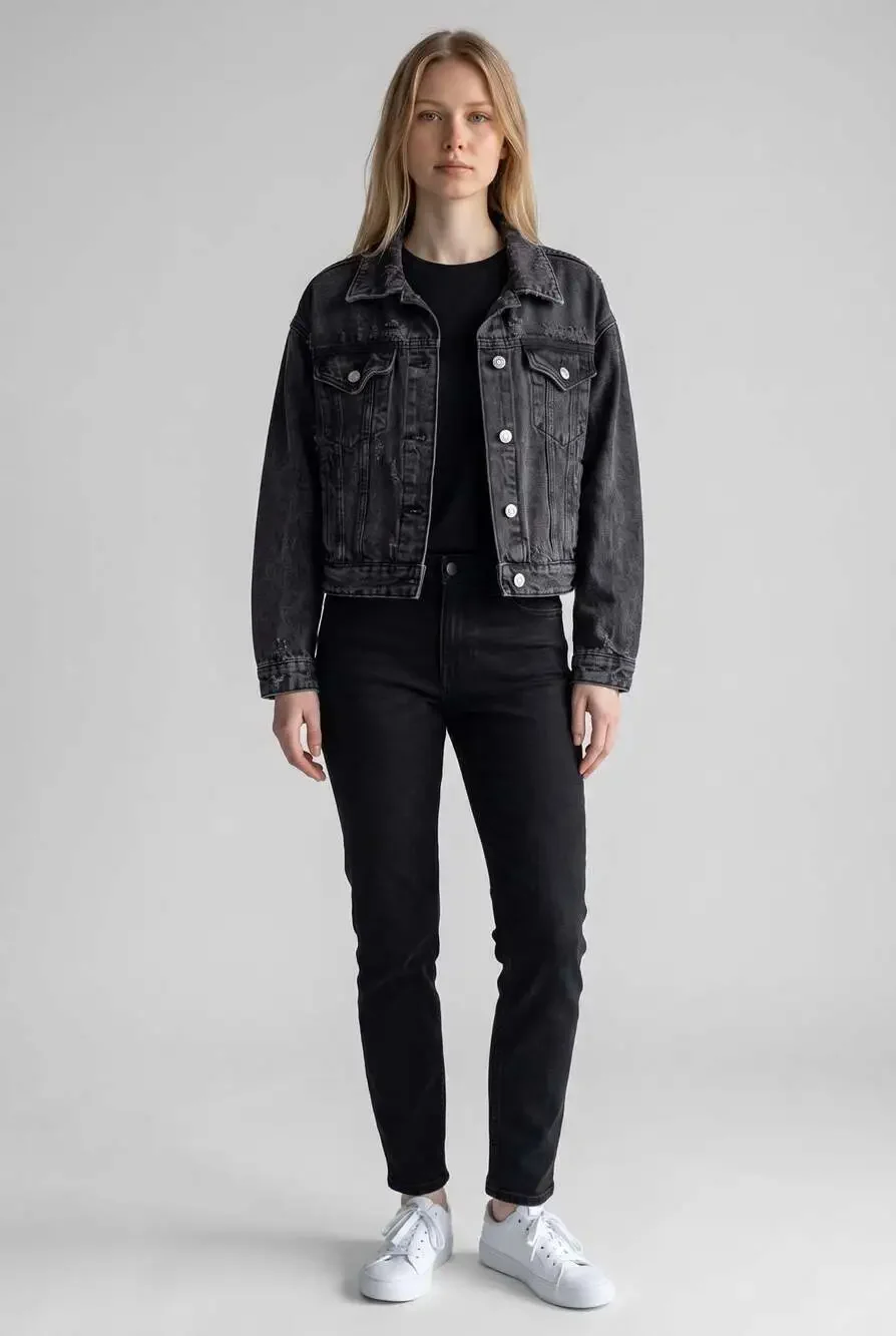 Wild Fable Black Distressed Cropped Denim Jacket XS